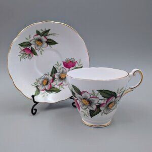 Vintage Regency English Bone China "Christmas Rose" Tea Cup and Saucer Set